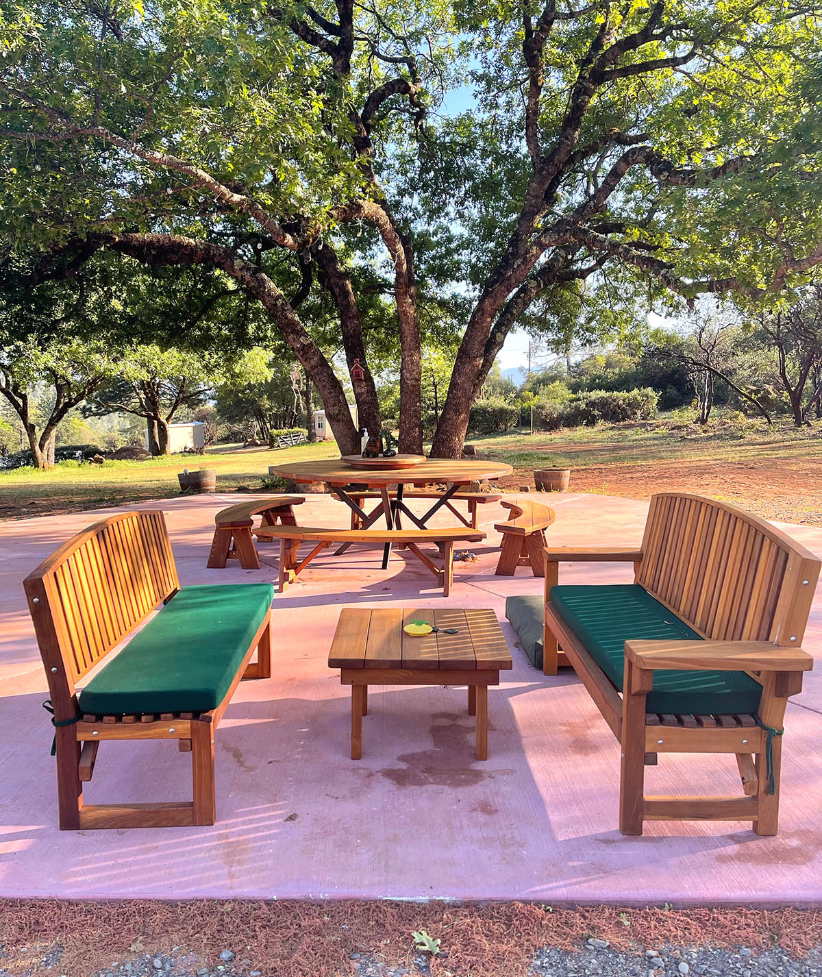 Wood picnic table with deals detached benches